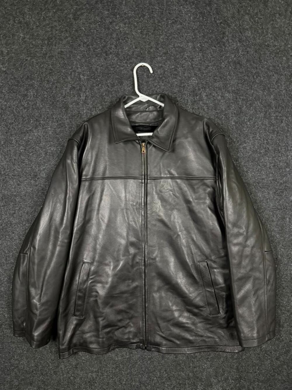 Men's Vintage Leather Black Genuine Leather Jacket Faux Fur Lined XL